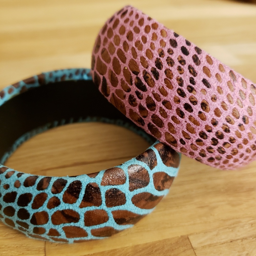 Two Statement Bracelets Pink Teal Animal Snake